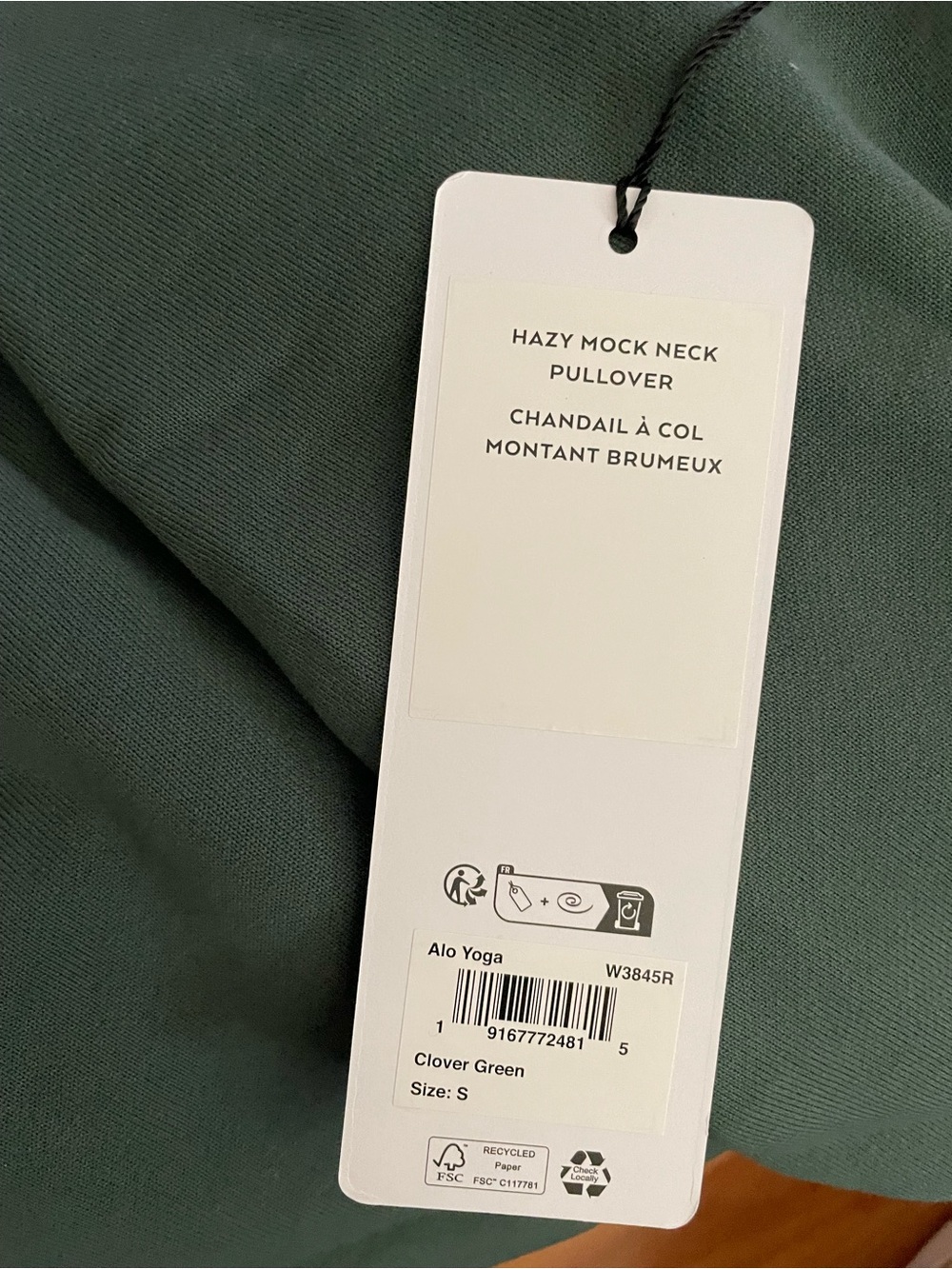 Alo Yoga NWT Hazy Mock Neck Pullover Sweatshirt Pockets in Clover Green Size S - Picture 7 of 10